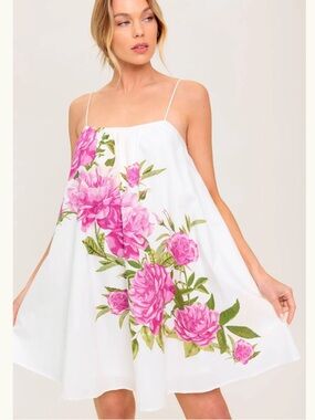 Flying Tomato Garden Whispers White Dress with Pink Floral Print